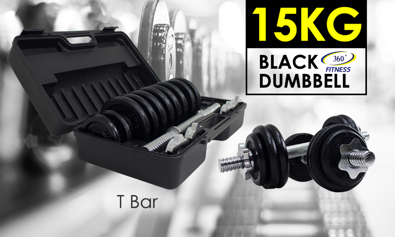 15KG BLACK DUMBBELL SET - T Bar
